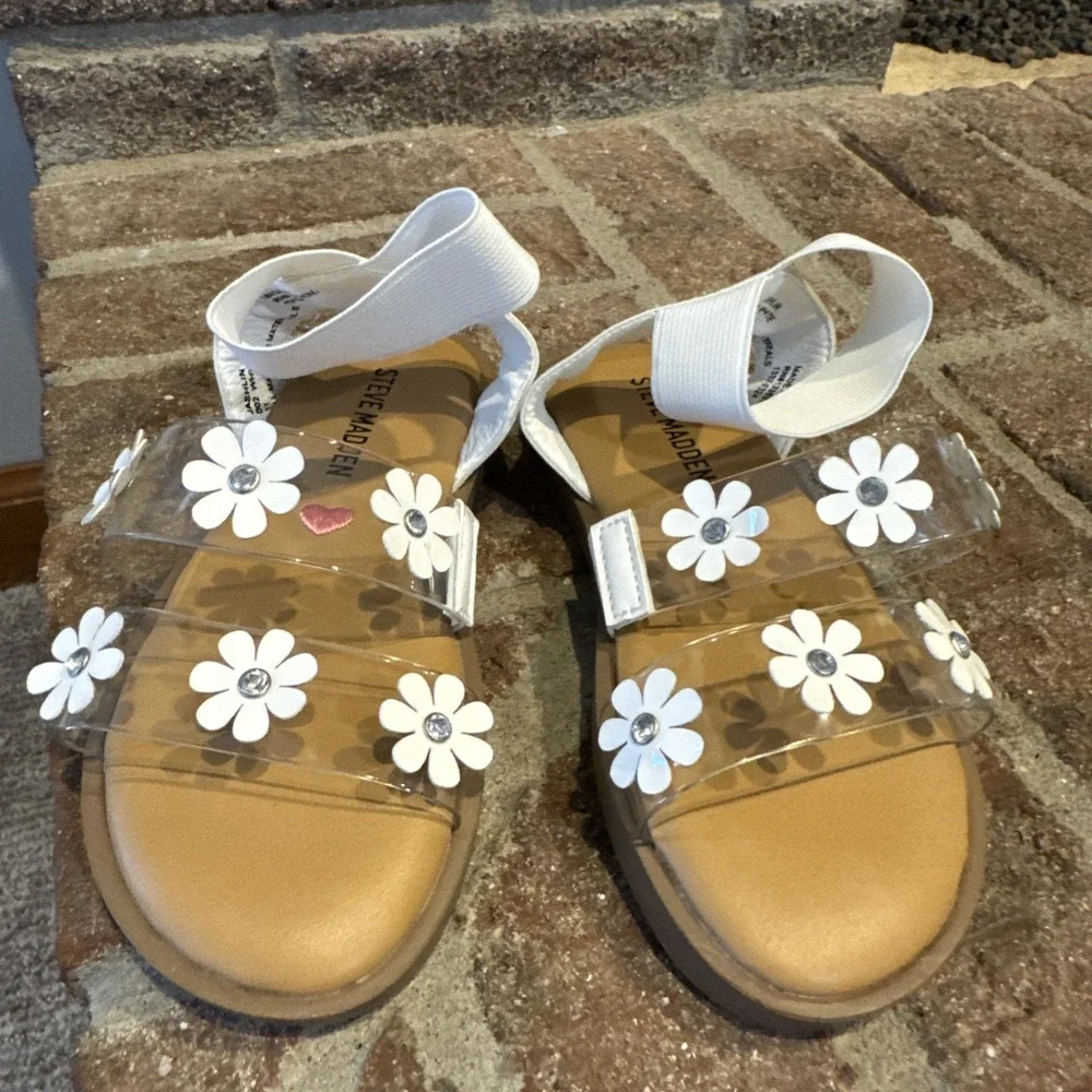 Steve Madden Jashlin White Strappy Flower Casual Sandals Size 11 Girls Kids #019